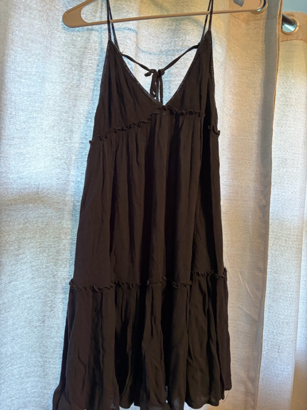 wild fable Black Spaghetti-Strap Tiered Mini Dress